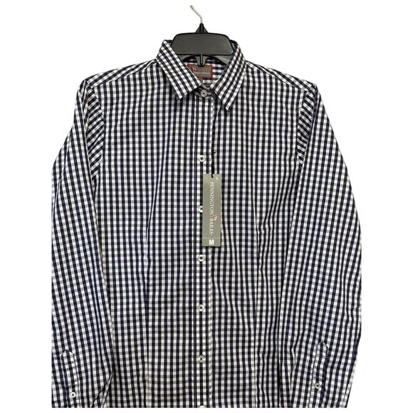 Pennington & Bailes Gingham Button Up Shirt Long Sleeve Collar Blue White S NWT - Picture 2 of 8